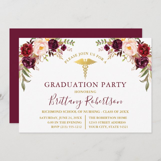 Burgund-Party Einladung (Vorne/Hinten)