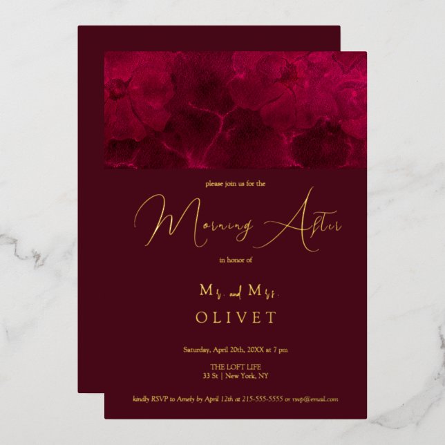 Burgund Passion Morgens Folieneinladung (Vorderseite/Rückseite)