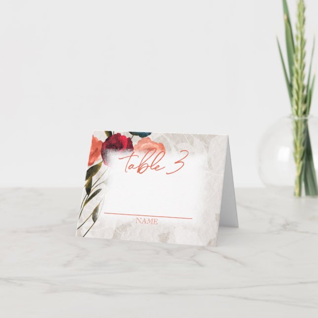 Burgund, Peach Rose Faltding Table Name (Vorderseite)