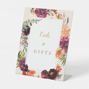 Burgund + Peach Watercolor Floral Wedding Sockelschild