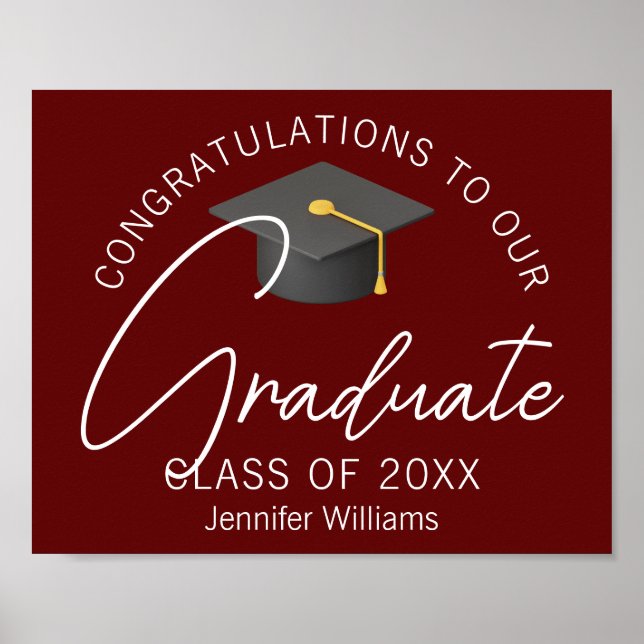 Burgund Personalisiert 2025 Graduationspartei Poster (Vorne)