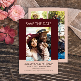 Burgund Pink 4 Foto Hochzeitsstimme Rett Datum Ret Save The Date