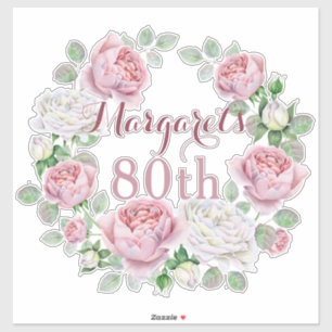 Burgund Pink Country Rose Floral 80. Geburtstag Aufkleber