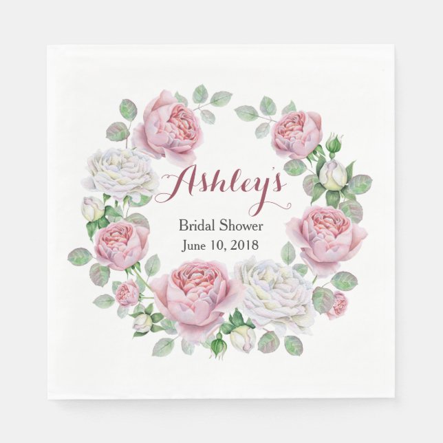 Burgund Pink Country Rose Wreath Brautparty Serviette (Vorderseite)