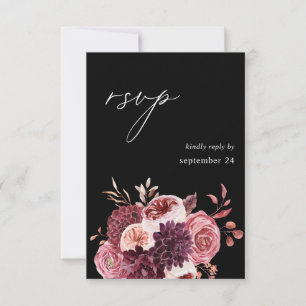 Burgund & Pink Floral 8B w UAWG - Schwarz RSVP Karte