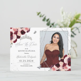 Burgund Pink Fotokarte Quinceañera Save the Date Einladung