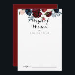 Burgund Pink Navy Bloralhochzeiten Worte der Weish Hinweiskarte<br><div class="desc">Diese bordeauxrosa, blumengeschmückte Hochzeitskarte ist perfekt für eine rustikale Hochzeit. Die Einrichtung besteht aus Aquarellpink, Rosa, Blau, Marinebäume, Blauen und Bordeaux, Rose mit grünem Blattwerk, die schön zu eleganten Bouquets zusammengefügt sind. Diese Karten sind ideal für Hochzeiten, Brautparty, Babydusche, Graduiertenfest u.v.m. Personalisieren Sie die Karten mit den Namen der Braut...</div>