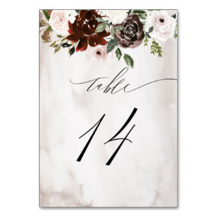 Burgund Pink Rose Wasserfarbe Blumennr. 14 Hochzei Tischnummer