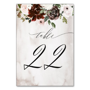 Burgund Pink Rose Wasserfarbe Blumennr. 22 Hochzei Tischnummer