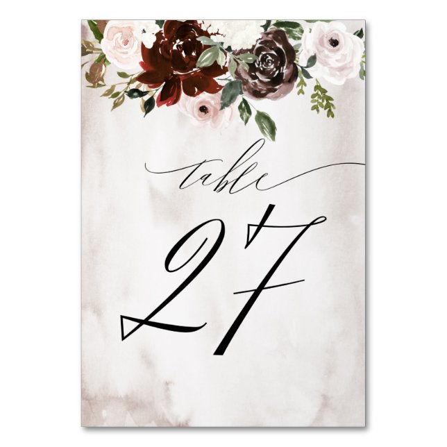 Burgund Pink Rose Wasserfarbe Blumennr. 27 Hochzei Tischnummer (Vorderseite)