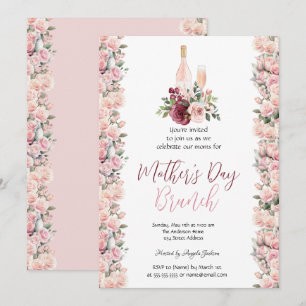 Burgund Pink Roses Wein Muttertag Brunch Einladung