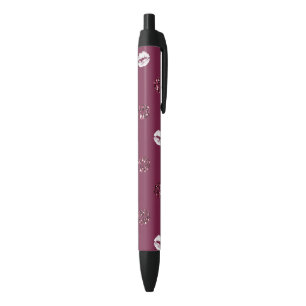 Burgund Pink Roter Glitzer Weiße Kisses Lippen Kugelschreiber