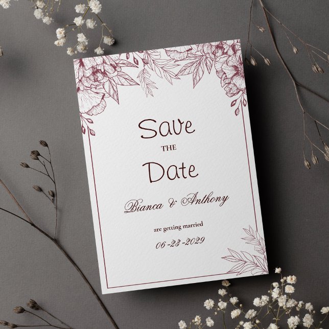 Burgund pinkfarben, einfach blumenreich Save the D Einladung (Burgundy pink white simple floral Save the Date )