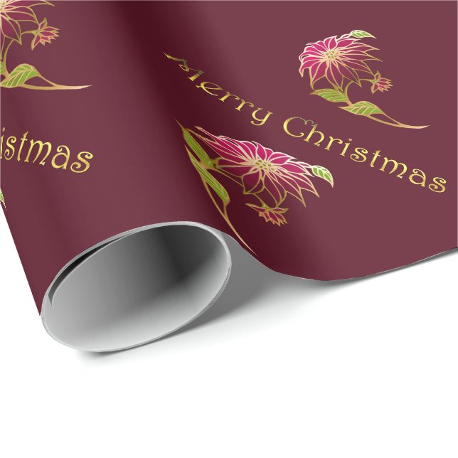 Burgund Poinsettias Weihnachtswrapping Paper Geschenkpapier (Rolleneckpunkt)