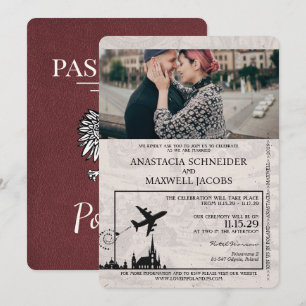 Burgund Polen Reisepass Hochzeitseinladung Einladung