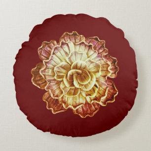 Burgund (primär) & Cream Rosette Elegance Runde Rundes Kissen