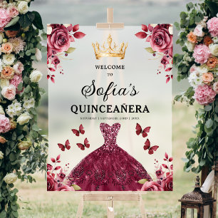 Burgund Prinzessin Quinceañera Geburtstag Willkomm Acrylschild