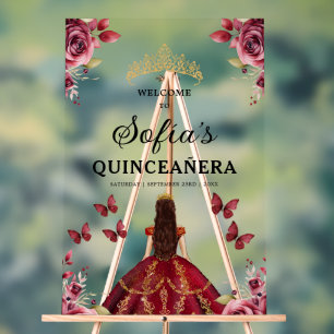 Burgund Prinzessin Quinceañera Geburtstag Willkomm Acrylschild