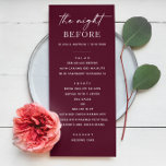 Burgund-Probe-Dinner | Elegante Nacht vorher Menükarte<br><div class="desc">Burgund Probe Dinner Menüvorlage für die Nacht vor der Hochzeit. Dieses schlichte und elegante Pflaumendesign eignet sich perfekt für Hochzeiten im Herbst,  rustikale Hochzeiten oder Weine. Editierbares Layout lasse Ihnen,  Ihre Dinner-Details zu personalisieren. Eine zeitlose Wahl für moderne oder romantische Feiern. Koordination von Gegenständen in meinem Geschäft.</div>