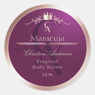 Burgund Produktlabel Roségoldrahmen Monogramm Runder Aufkleber