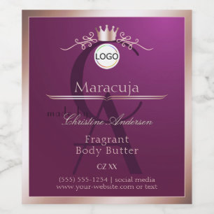 Burgund Produktlabel Roségoldrahmen Monogramm Weinetikett