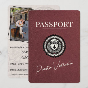 Burgund Puerta Vallarta Reisepass Save The Date