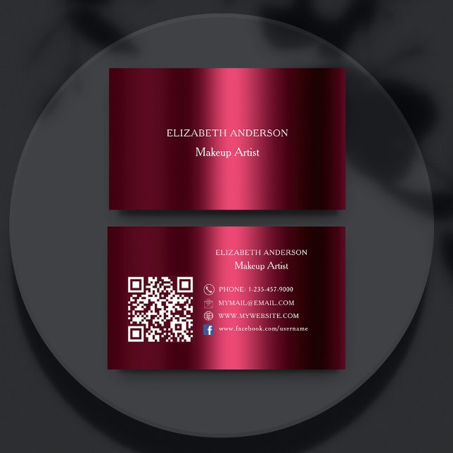 Burgund Qr-Code Social Media Facebook Premium Visitenkarte (Von Creator hochgeladen)