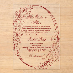 Burgund Rahmen Spanisch Quinceanera Acryleinladungen