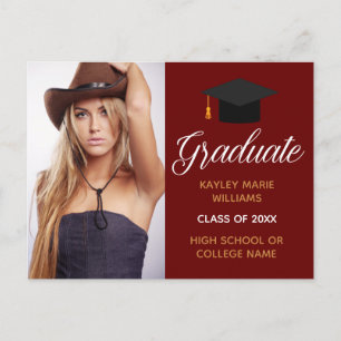 Burgund Red Abschluss Foto Chic 2023 Graduate Postkarte