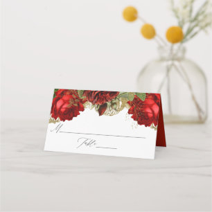 Burgund Red and Gold Vintage Rose Hochzeit Platzkarte