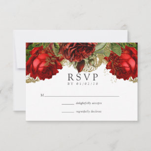 Burgund Red and Gold Vintage Rose Hochzeit RSVP Karte
