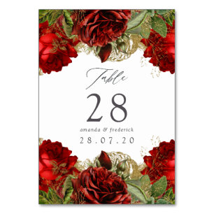 Burgund Red and Gold Vintage Rose Hochzeit Tischnummer