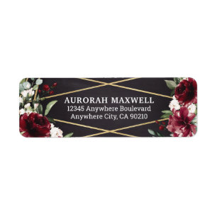 Burgund Red Black und Gold Floral Elegante Adresse