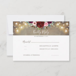 Burgund Red Blume Rustic Wedding RSVP
