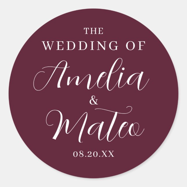Burgund Red Calligraphy Wedding Umschlag Aufkleber (Vorderseite)