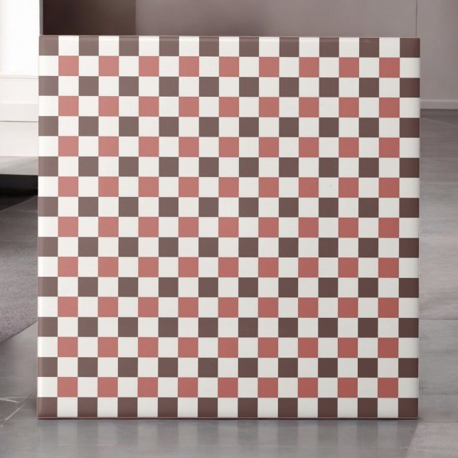 Burgund Red Checkered Pattern Retro Minimalistisch Fliese (Von Creator hochgeladen)