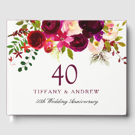 Burgund Red Floral Boho 40. Hochzeitstag Gästebuch