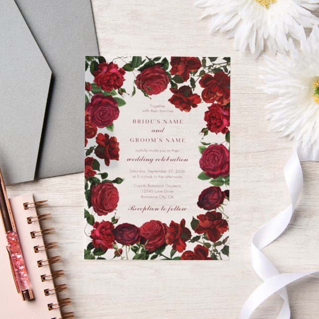 Burgund Red Floral Watercolor Rose Hochzeit (Hochzeit)