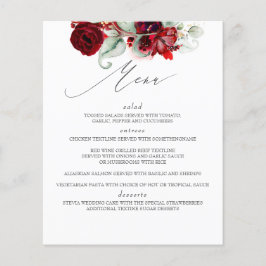 Burgund Red Floral Wedding Menu Flyer