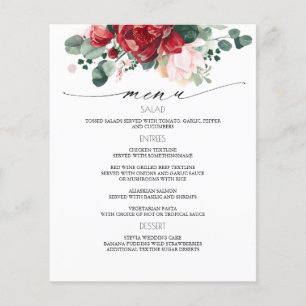 Burgund Red Floral Wedding Menu Flyer