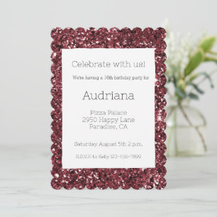 Burgund Red Glitzy Glitzer Sparkle 16. Geburtstag Einladung