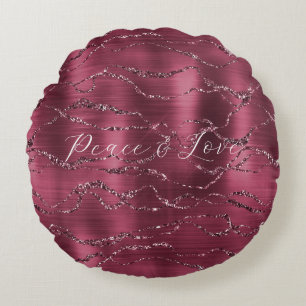 Burgund Red Glitzy Glitzer Streifen Rundes Kissen