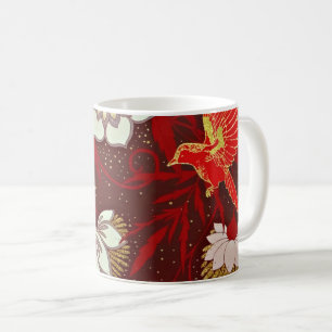 Burgund Red Gold Bird Blume Glitzer Kaffeetasse