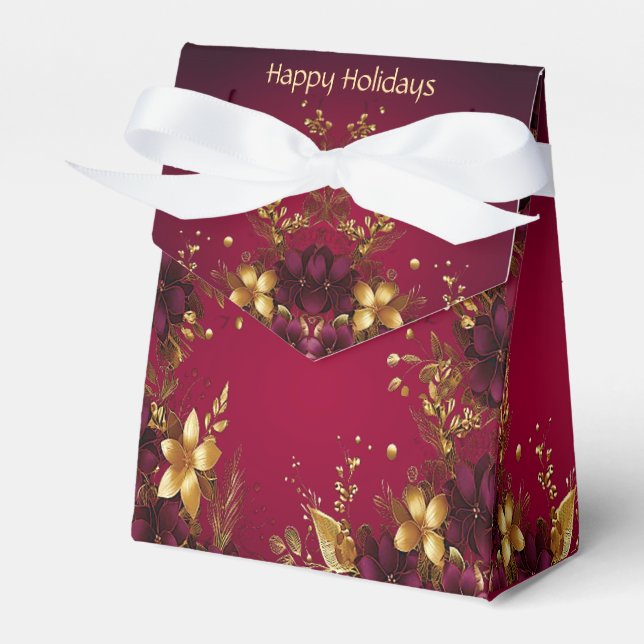 Burgund Red Gold Blume Geschenkboxen Geschenkschachtel (Vorderseite)