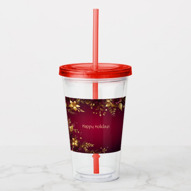 Burgund Red Gold Blume Holiday Acrylic Tumbler Acryltrinkbecher (Vorderseite)