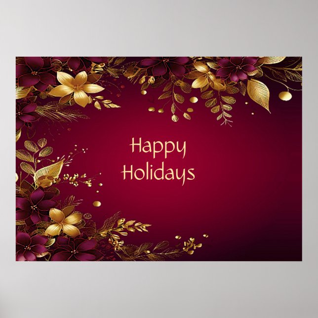 Burgund Red Gold Blume Holiday Poster (Vorne)