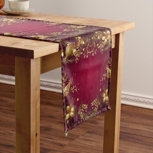 Burgund Red Gold Blume Holiday Table Runner Mittelgroßer Tischläufer (Beispiel)