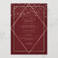 Burgund Red Gold Confetti Border Sweet 16