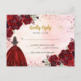 Burgund Red Gold Floral Prinzessin Quinceañera UAW Postkarte