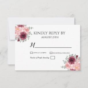 Burgund Red Greenery Floral Watercolor Wedding RSVP Karte